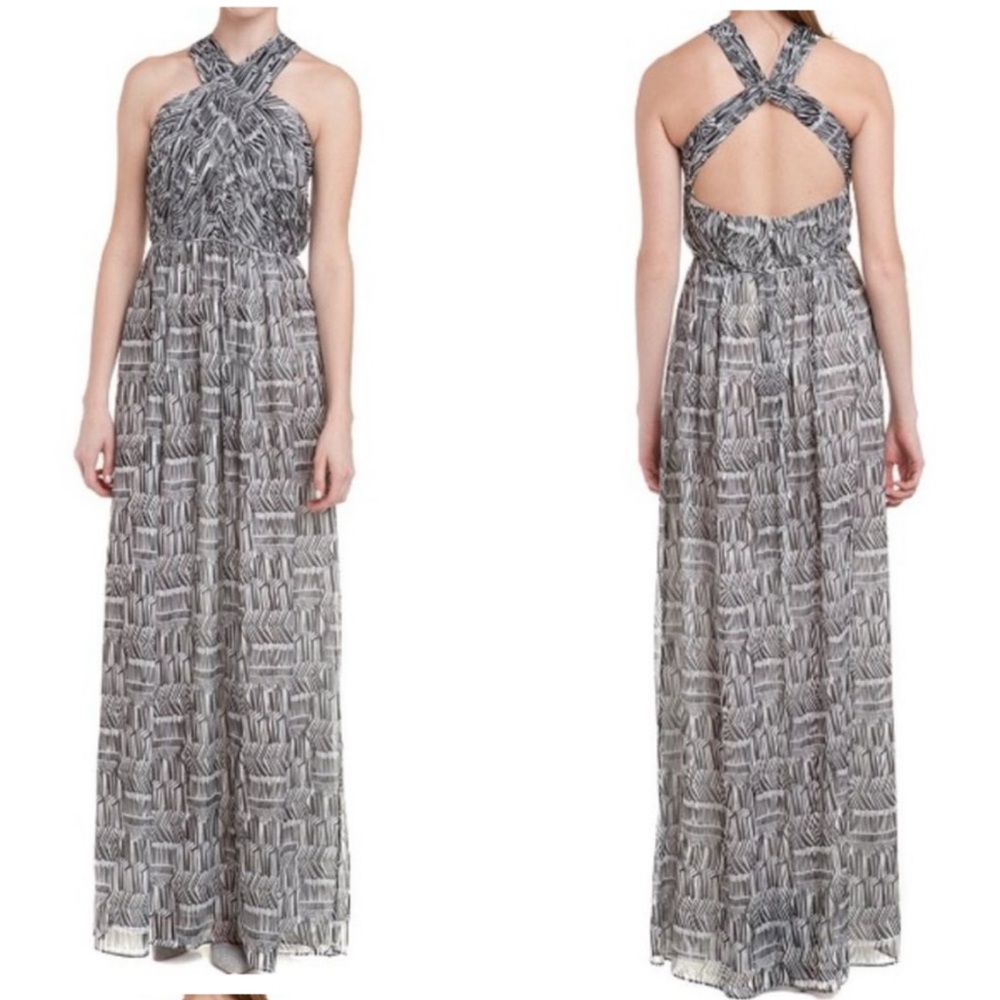 Anthropologie Shoshanna Silk Maxi Long Open Back Party Cocktail Dress Size 0
